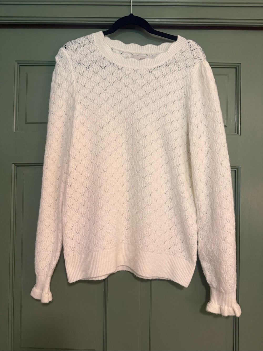 LOFT Cream Cable-Texture Crewneck Sweater